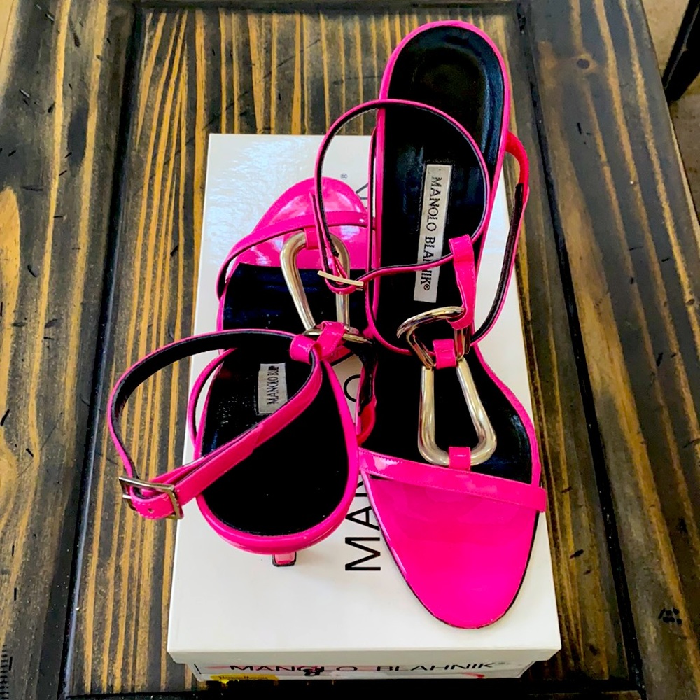 Manolo Blahnik hot pink heels.